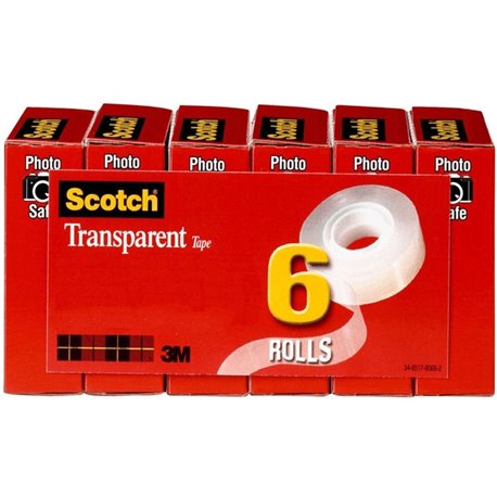 Scotch Transparent Tap - 3/4"W - 36 yd Length x 0.75" Width - 1" Core - Stain Resistant, Moisture Resistant, Long Lasting - For 