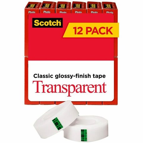 Scotch Transparent Tape - 3/4"W - 27.78 yd Length x 0.75" Width - 1" Core - Moisture Resistant, Stain Resistant, Long Lasting - 