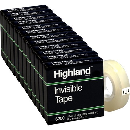 Highland 1/2"W Matte-finish Invisible Tape - 36 yd Length x 0.50" Width - 1" Core - For Mending, Splicing, Holding - 12 / Box - 