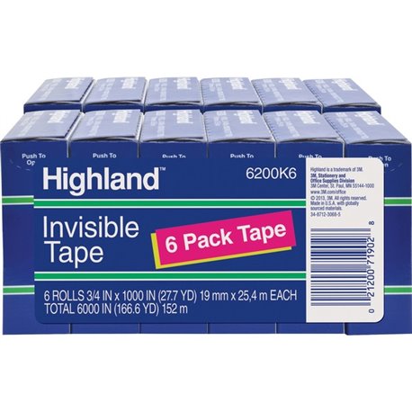 Highland 3/4"W Matte-finish Invisible Tape - 27.78 yd Length x 0.75" Width - 1" Core - For Mending, Holding, Splicing - 12 / Bun