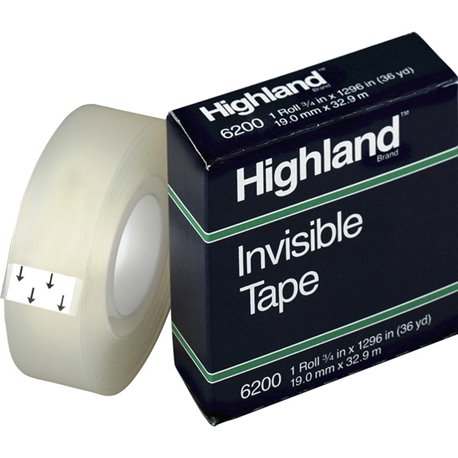 Highland Matte-finish Invisible Tape - 36 yd Length x 0.75" Width - 1" Core - For Mending, Holding, Splicing - 12 / Pack - Matte