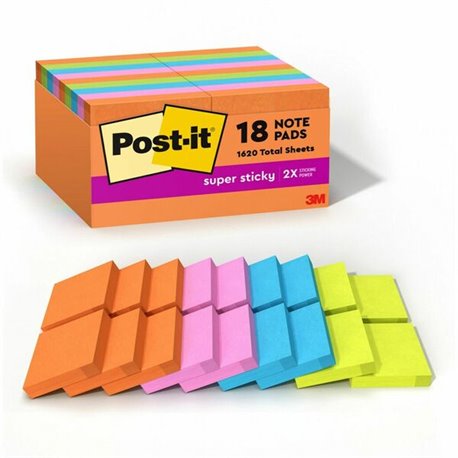 Post-it Super Sticky Notes - Energy Boost Color Collection - 2" x 2" - Square - 90 Sheets per Pad - Multicolor - Paper - Super S