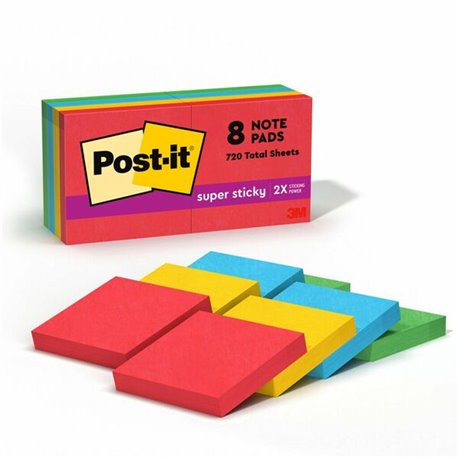 Post-it Super Sticky Notes - Playful Primaries Color Collection - 720 - 2" x 2" - Square - 90 Sheets per Pad - Unruled - Candy A