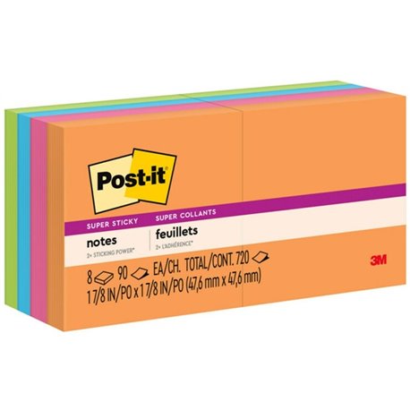 Post-it Super Sticky Notes - Energy Boost Color Collection - 720 - 2" x 2" - Square - 90 Sheets per Pad - Unruled - Vital Orange