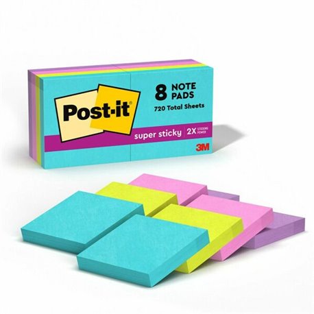 Post-it Super Sticky Notes - Supernova Neons Color Collection - 720 x Multicolor - 2" x 2" - Rectangle - 90 Sheets per Pad - Aqu