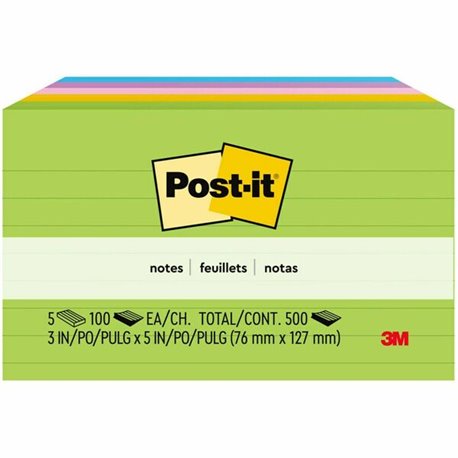 Post-it Notes Original Lined Notepads - Floral Fantasy Color Collection - 500 - 3" x 5" - Rectangle - 100 Sheets per Pad - Ruled