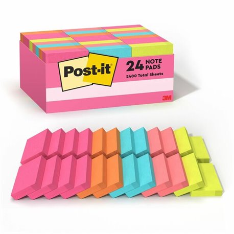 Post-it Notes Value Pack - 1 1/2" x 2" - Rectangle - 100 Sheets per Pad - Power Pink, Acid Lime, Aqua Splash, Vital Orange, Guav