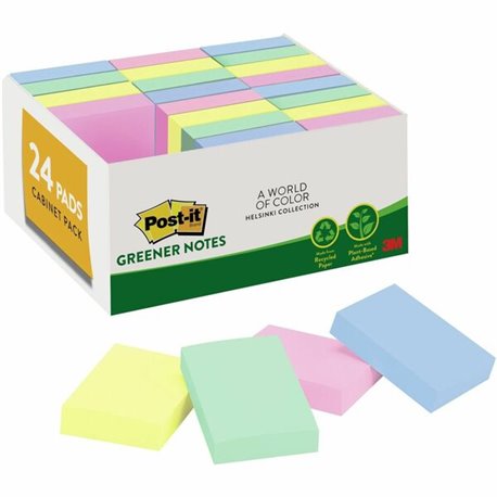 Post-it Greener Notes Value Pack - Beachside Cafe Color Collection - 1 1/2" x 2" - Rectangle - Positively Pink, Canary Yellow, F