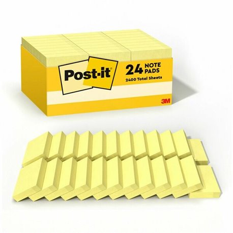 Post-it Notes Value Pack - 2160 - 1 1/2" x 2" - Rectangle - 90 Sheets per Pad - Unruled - Yellow - Paper - 24 / Pack