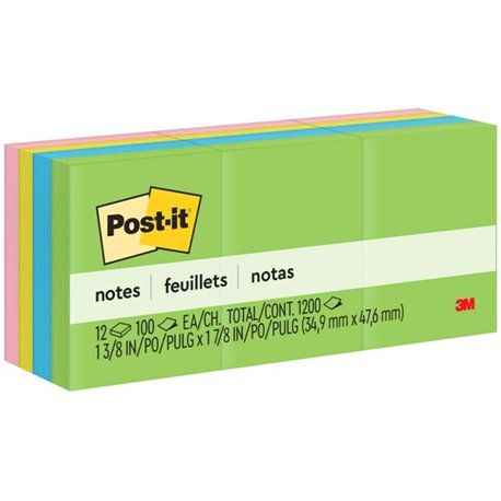 Post-it Notes Original Notepads - Floral Fantasy Color Collection - 1200 - 1 1/2" x 2" - Rectangle - 100 Sheets per Pad - Unrule