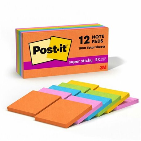 Post-it Super Sticky Notes - Energy Boost Color Collection - 1080 - 3" x 3" - Square - 90 Sheets per Pad - Unruled - Vital Orang