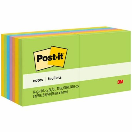 Post-it Notes - Floral Fantasy Color Collection - 1400 - 3" x 3" - Square - 100 Sheets per Pad - Unruled - Limeade, Citron, Iris