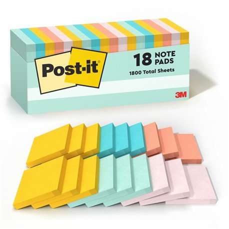 Post-it Notes Cabinet Pack - 3" x 3" - Square - 100 Sheets per Pad - Unruled - Fresh Mint, Aqua Splash, Sunnyside, Papaya Fizz, 