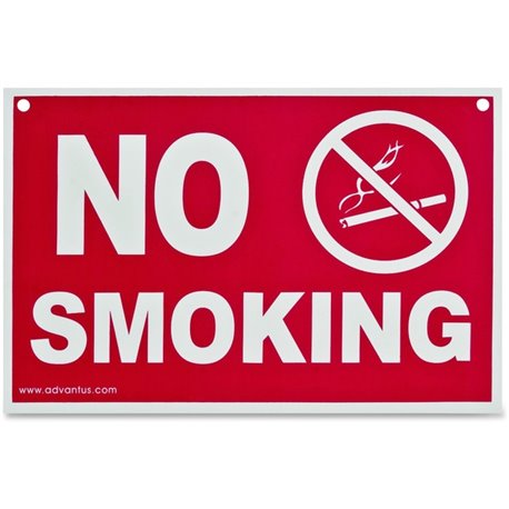 Advantus No Smoking Wall Sign - 1 Each - No Smoking Print/Message - 8" Width x 12" Height - Weather Resistant - Plastic - Red, W