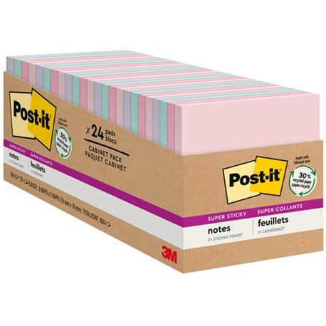 Post-it Super Sticky Notes Cabinet Pack - Wanderlust Pastels Color Collection - 1680 - 3" x 3" - Square - 70 Sheets per Pad - Un