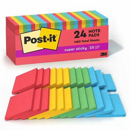 Post-it Super Sticky Notes Cabinet Pack - Playful Primaries Color Collection - 1680 x Electric Glow Assorted - 3" x 3" - Square 