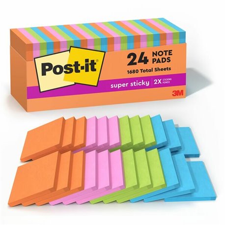 Post-it Super Sticky Notes - Energy Boost Color Collection - 1680 x Multicolor - 3" x 3" - Square - 70 Sheets per Pad - Vital Or