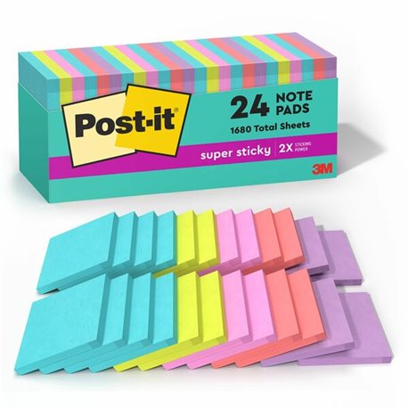 Post-it Super Sticky Notes - Supernova Neons Color Collection - 1680 x Multicolor - 3" x 3" - Rectangle - 70 Sheets per Pad - Aq