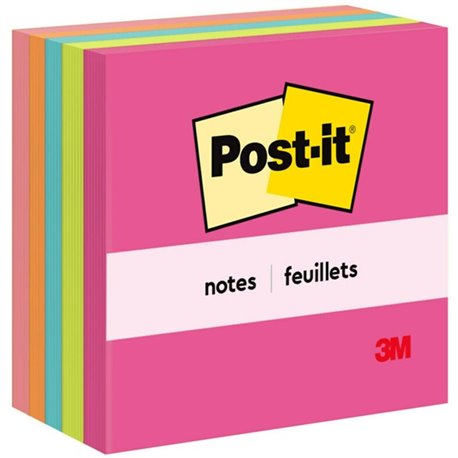 Post-it Notes - Poptimistic Color Collection - 500 - 3" x 3" - Square - 100 Sheets per Pad - Unruled - Power Pink, Acid Lime, Aq