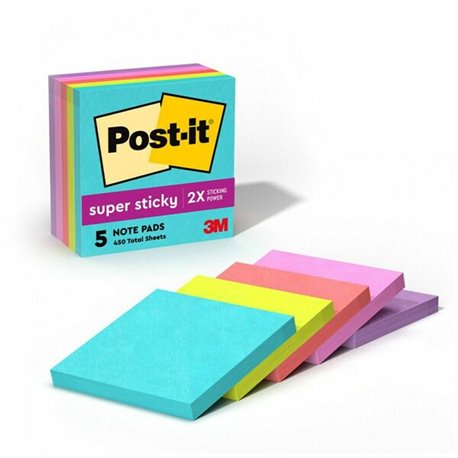 Post-it Super Sticky Notes - Supernova Neons Color Collection - 3" x 3" - Square - 90 Sheets per Pad - Aqua Splash, Acid Lime, G