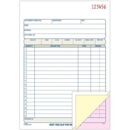 Adams Carbonless 3-part Sales Order Books - 50 Sheet(s) - 3 PartCarbonless Copy - 5.56" x 8.43" Sheet Size - White, Canary, Pink