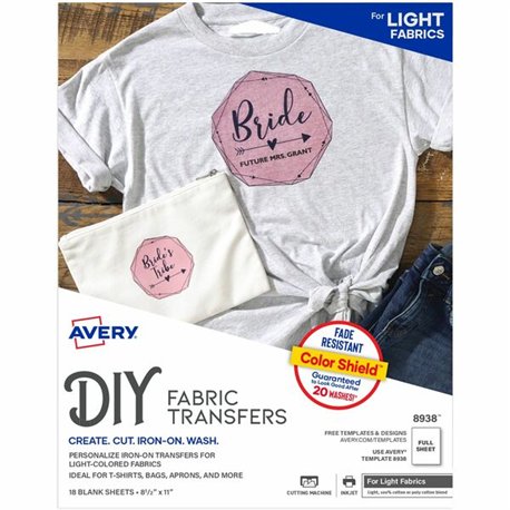 Avery Fabric Transfers - Letter - 8 1/2" x 11" - Matte - 18 / Pack - White