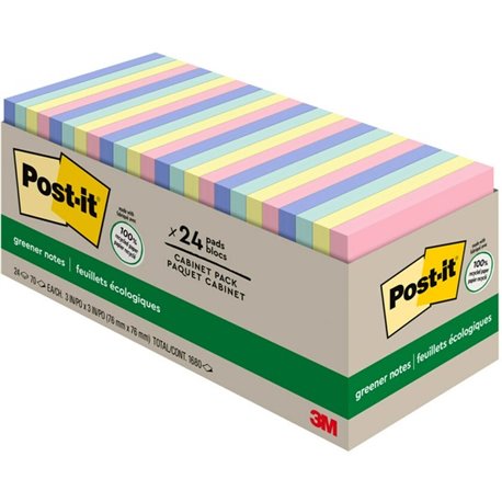 Post-it Greener Notes Cabinet Pack - Sweet Sprinkles Color Collection - 1800 x Assorted - 3" x 3" - Square - 75 Sheets per Pad -