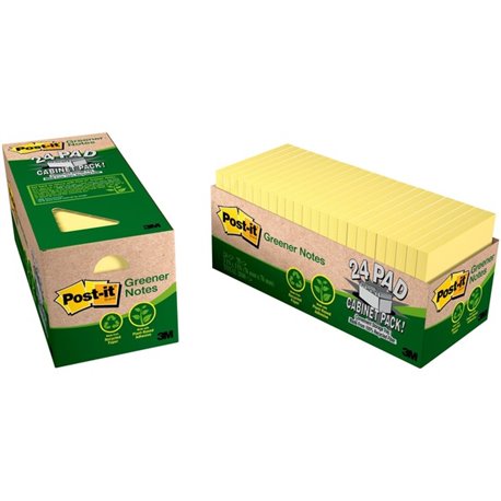 Post-it Greener Notes Cabinet Pack - 1800 - 3" x 3" - Square - 75 Sheets per Pad - Unruled - Canary Yellow - Paper - Self-adhesi