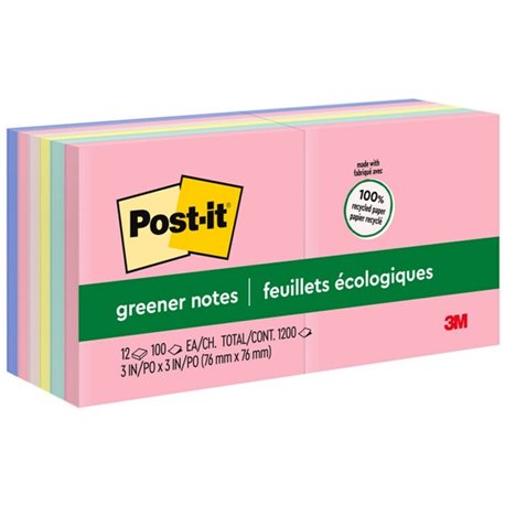 Post-it Notes Original Notepads - Sweet Sprinkles Color Collection - 1200 - 3" x 3" - Square - 100 Sheets per Pad - Unruled - Po