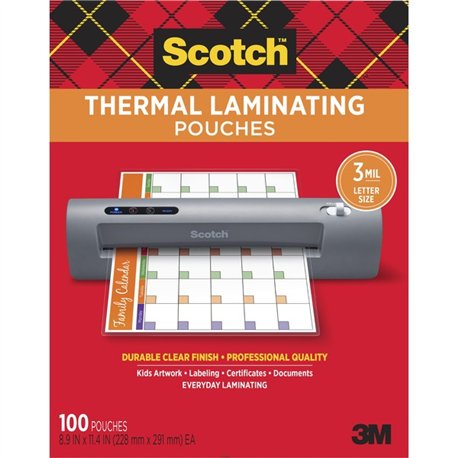 Scotch Thermal Laminating Pouches - Sheet Size Supported: Letter 3 mil Thickness - Laminating Pouch/Sheet Size: 9" Width x 11.50