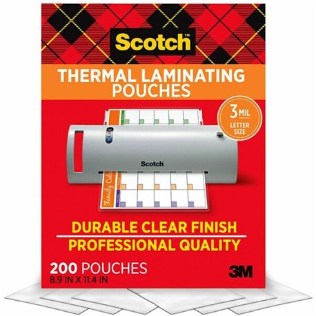 Scotch Thermal Laminating Pouches - Laminating Pouch/Sheet Size: 9" Width x 11.50" Length x 3 mil Thickness - Glossy - for Docum