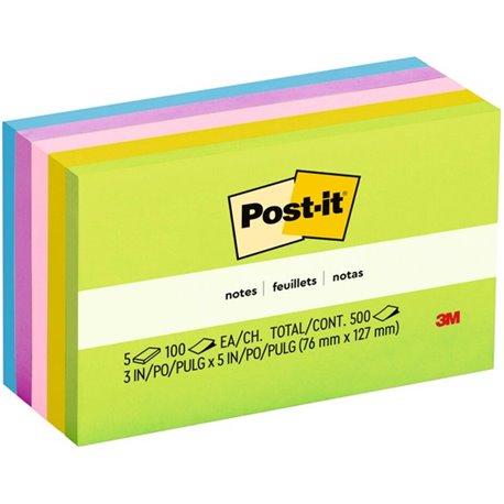 Post-it Notes Original Notepads - Floral Fantasy Color Collection - 500 - 3" x 5" - Rectangle - 100 Sheets per Pad - Unruled - L