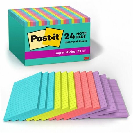 Post-it Super Sticky Notes - Supernova Neons Color Collection - 4" x 6" - Rectangle - 45 Sheets per Pad - Blue, Green, Pink, Lil