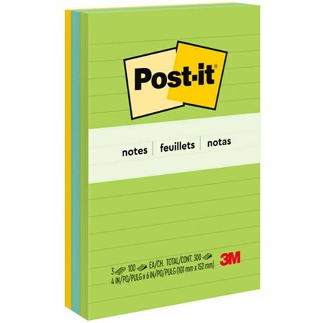 Post-it Notes Original Lined Notepads - Floral Fantasy Color Collection - 300 - 4" x 6" - Rectangle - 100 Sheets per Pad - Ruled