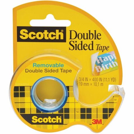 Scotch Removable Double-Sided Tape - 3/4"W - 11.11 yd Length x 0.75" Width - 1" Core - Acrylic - Dispenser Included - Handheld D