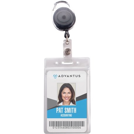 Advantus Badge Reel Holder Combo Pack - Support 2.58" x 3.75" Media - Vinyl - 10 / Pack - Black/Clear - Durable