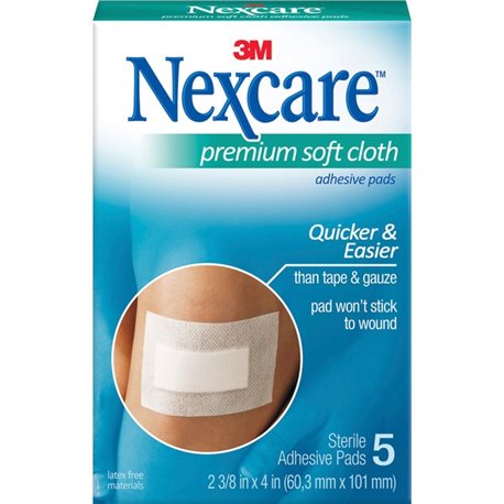 Nexcare Soft Cloth Premium Adhesive Gauze Pad - 3 Ply - 2.38" x 3" - 15/Box - White