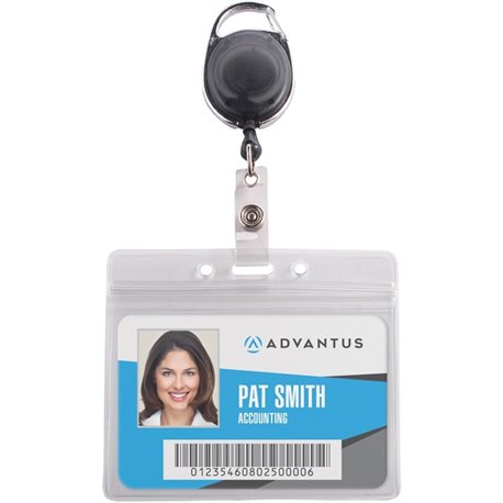 Advantus Badge Reel Holder Combo Pack - Support 3.75" x 2.58" Media - Horizontal - Vinyl - 10 / Pack - Black/Clear - Durable