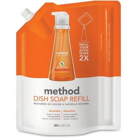 Method Dish Soap Refill - 36 fl oz (1.1 quart) - Clementine Scent - 6 / Carton - Pleasant Scent, Triclosan-free, No-mess - Orang