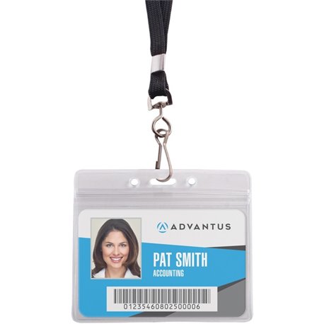 Advantus ID Holder/Lanyard Combo Pack - Support 3.75" x 2.63" Media - Horizontal - Vinyl - 20 / Pack - Black/Clear - Durable