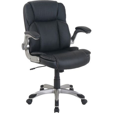 NuSparc Leather Rolling Chair - Mid Back - 5-star Base - Black - Bonded Leather - Armrest - 1 Each