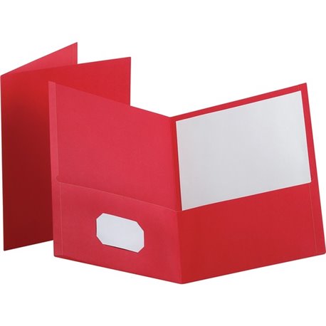 Oxford Letter Recycled Pocket Folder - 8 1/2" x 11" - 100 Sheet Capacity - 2 Internal Pocket(s) - Leatherette - Red - 10% Recycl