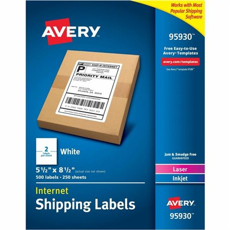 Avery Shipping Label - 5 1/2" Width x 8 1/2" Length - Permanent Adhesive - Rectangle - Laser, Inkjet - White - Paper - 2 / Sheet