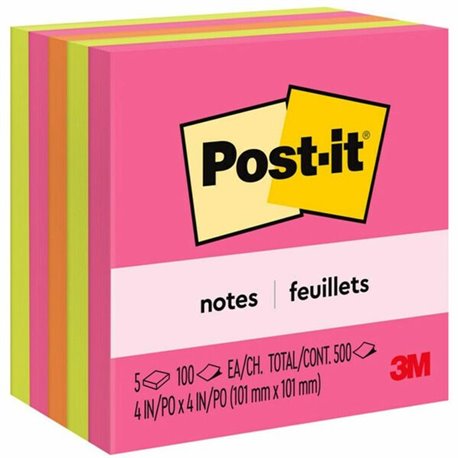 Post-it Notes - Poptimistic Color Collection - 4" x 4" - Square - 100 Sheets per Pad - Fuchsia, Neon Green, Neon Orange - Reposi