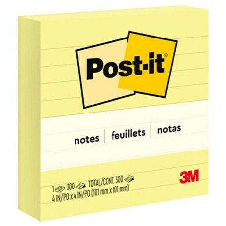 Post-it Lined Notes - 300 - 4" x 4" - Square - 300 Sheets per Pad - Ruled - Canary Yellow - Paper - Recyclable - 300 / Pad