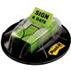 Post-it Message Flags - 200 x Bright Green - 1" x 1 3/4" - Arrow, Rectangle - Unruled - "Sign & Date" - Green - Removable, Self-