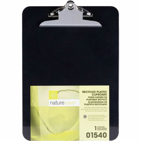 Nature Saver Recycled Plastic Clipboards - 1" Clip Capacity - 8 1/2" x 12" - Heavy Duty - Plastic - Black - 1 Each