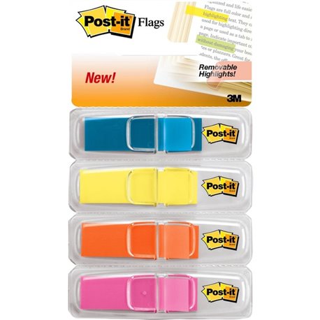 Post-it Flags - 1/2" x 1 3/4" - Rectangle - Unruled - Blue, Pink, Yellow, Orange - Removable, Self-adhesive, Residue-free, Repos