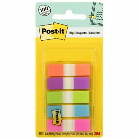 Post-it Flags in On-the-Go Dispenser - Bright Colors - 100 x Assorted - 1/2" x 1 3/4" - Orange, Purple, Green, Blue, Pink - Remo