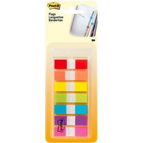 Post-it Flags in On-the-Go Dispenser - 1/2" x 1 3/4" - Red, Orange, Yellow, Green, Blue, Purple, Pink - Self-stick - 1 / Pack